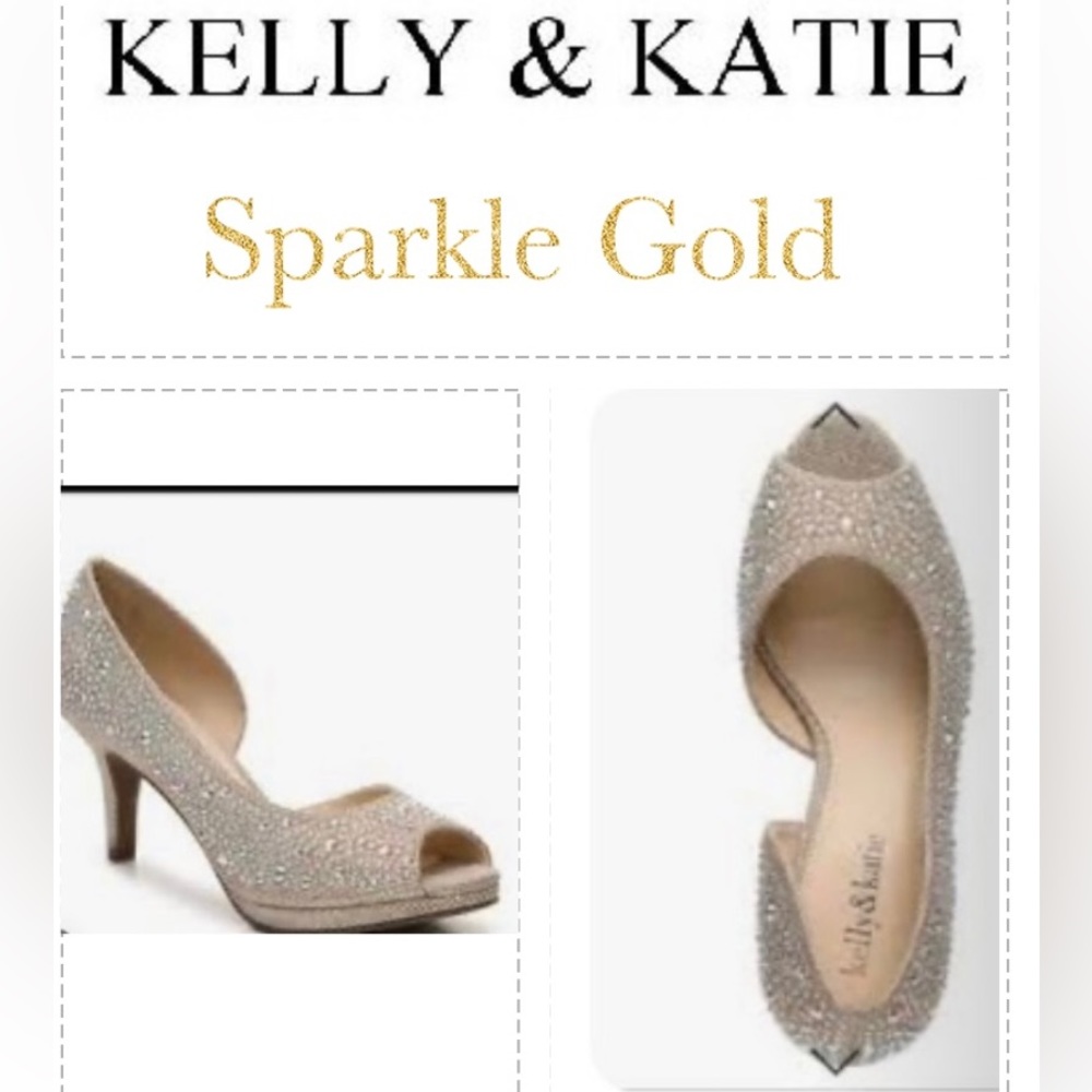 Kelly & Katie gold sparkle heels peep toe and ope side.    size 7 1/2/